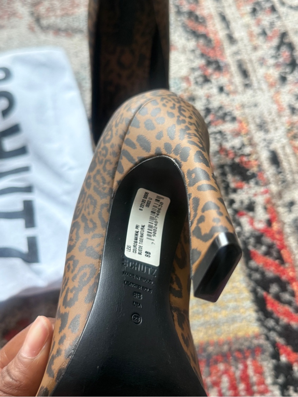 SCHUTZ Leopard Print Tan and Black Pointed Toe Pumps - Picture 3 of 5